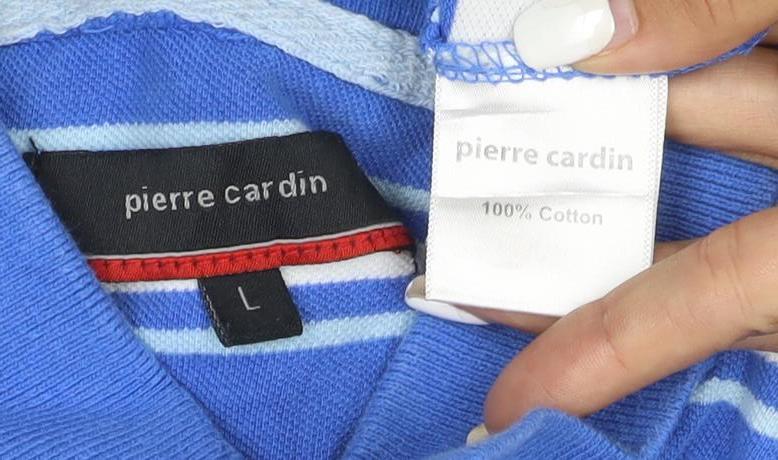 Pierre Cardin Men's Blue Striped Cotton Polo Shirt Size L