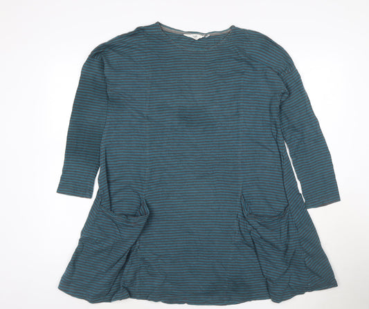 Seasalt Womens Blue Striped Cotton Tunic Top S 3/4 Sleeve