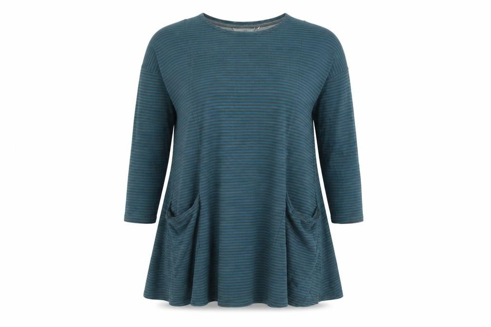 Seasalt Womens Blue Striped Cotton Tunic Top S 3/4 Sleeve