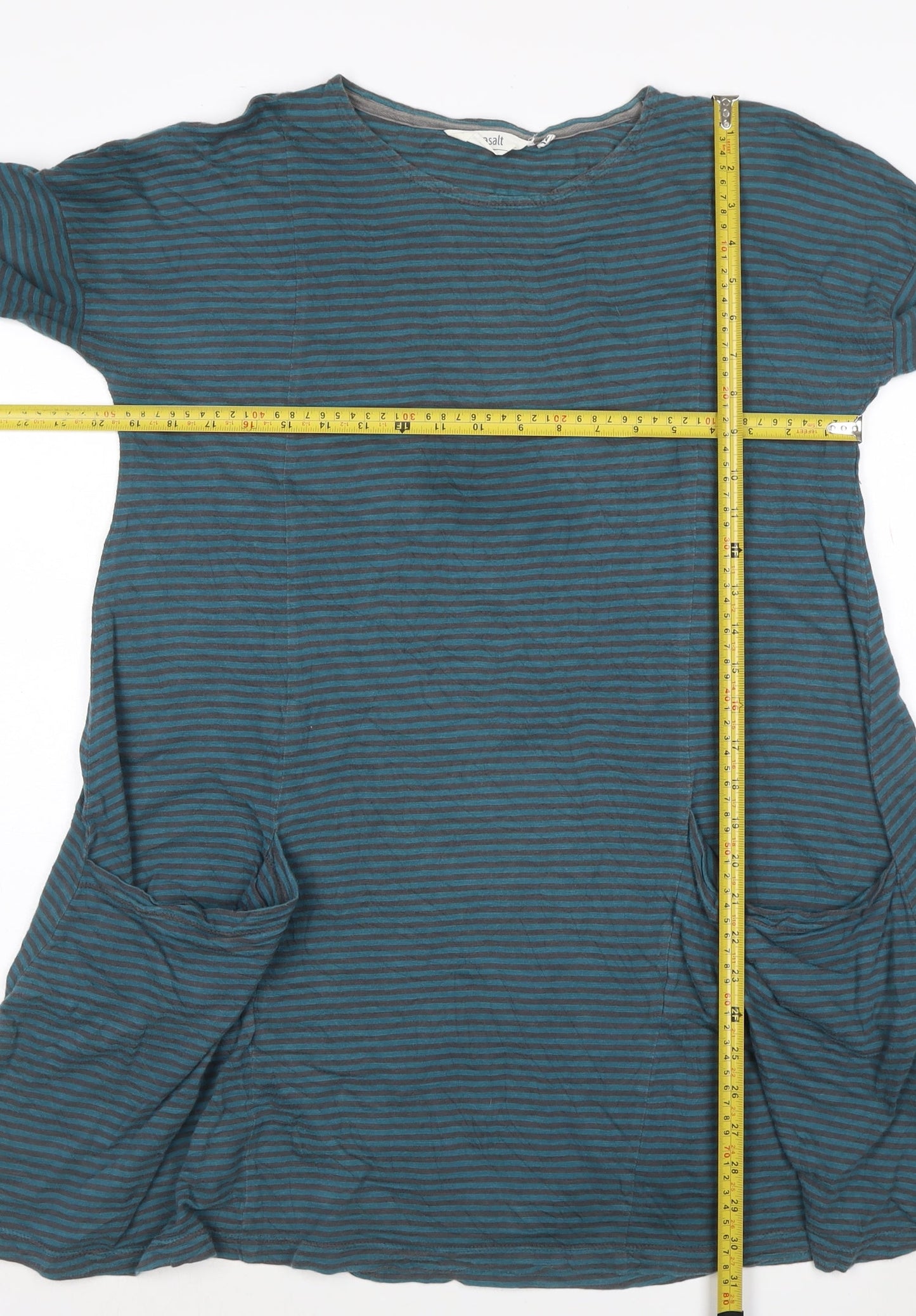 Seasalt Womens Blue Striped Cotton Tunic Top S 3/4 Sleeve