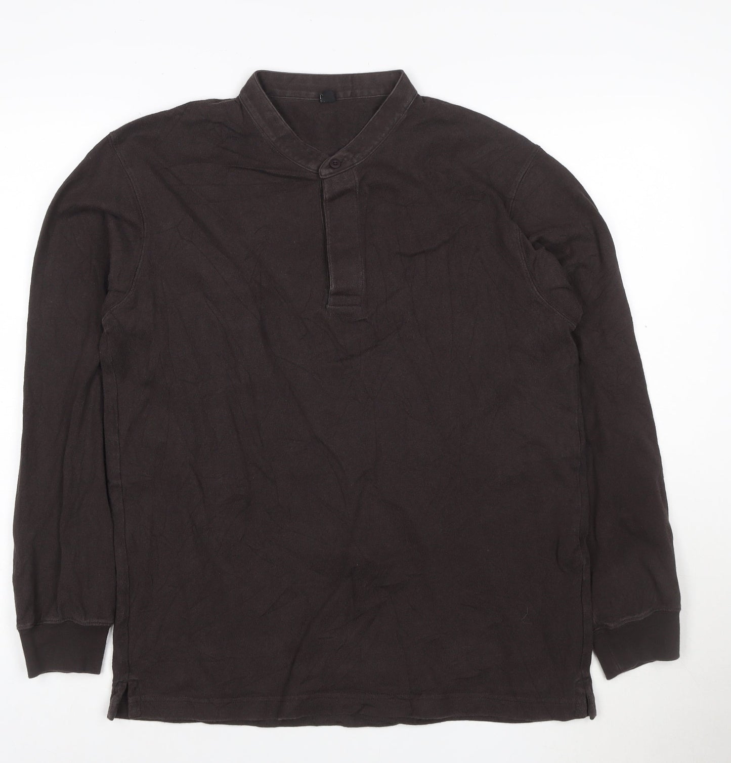 Uniqlo Men Brown Henley Sweatshirt M Long Sleeve Cotton Blend