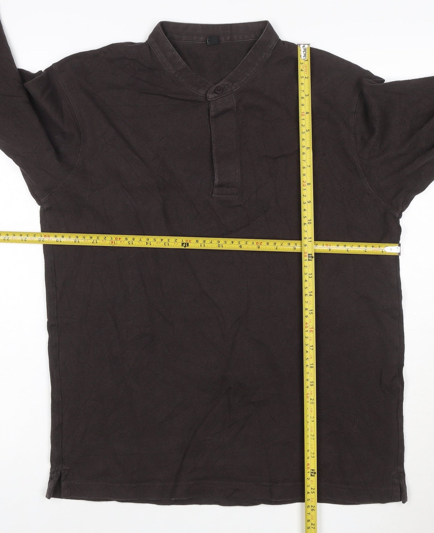 Uniqlo Men Brown Henley Sweatshirt M Long Sleeve Cotton Blend