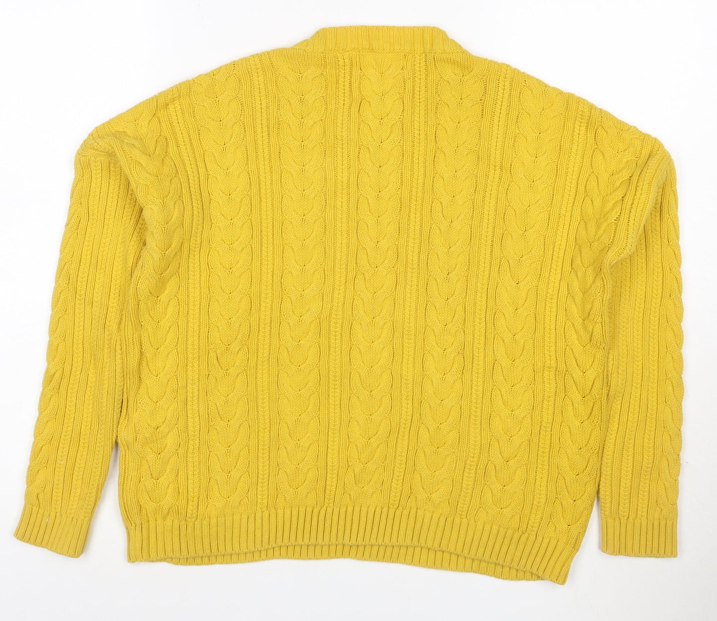 Superdry Women's Yellow Cable-Knit Cotton Pullover Jumper Size 4