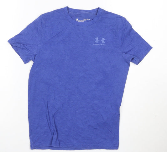 Prewornwholesale purple cropped slim fit active T-shirt with short sleeves and a high neckline.