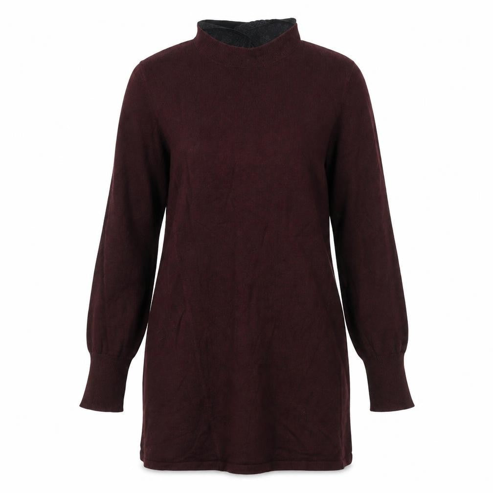 Oasis Womens Brown Shift Knit Dress Size 10 Long Sleeve High Neck