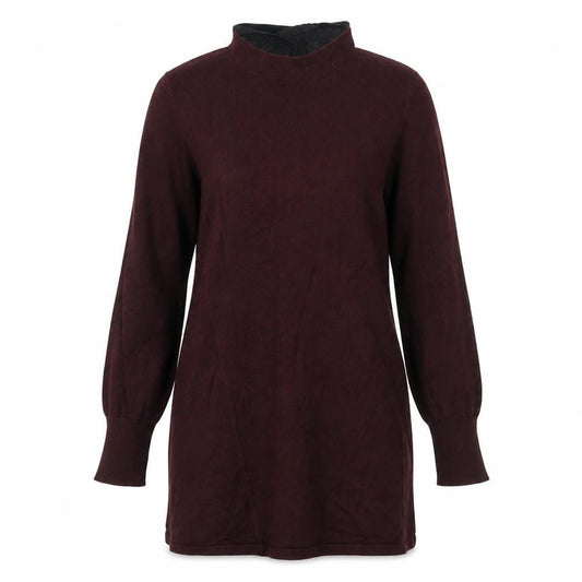 Oasis Womens Brown Shift Knit Dress Size 10 Long Sleeve High Neck