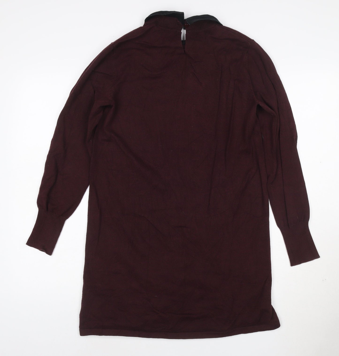 Oasis Womens Brown Shift Knit Dress Size 10 Long Sleeve High Neck