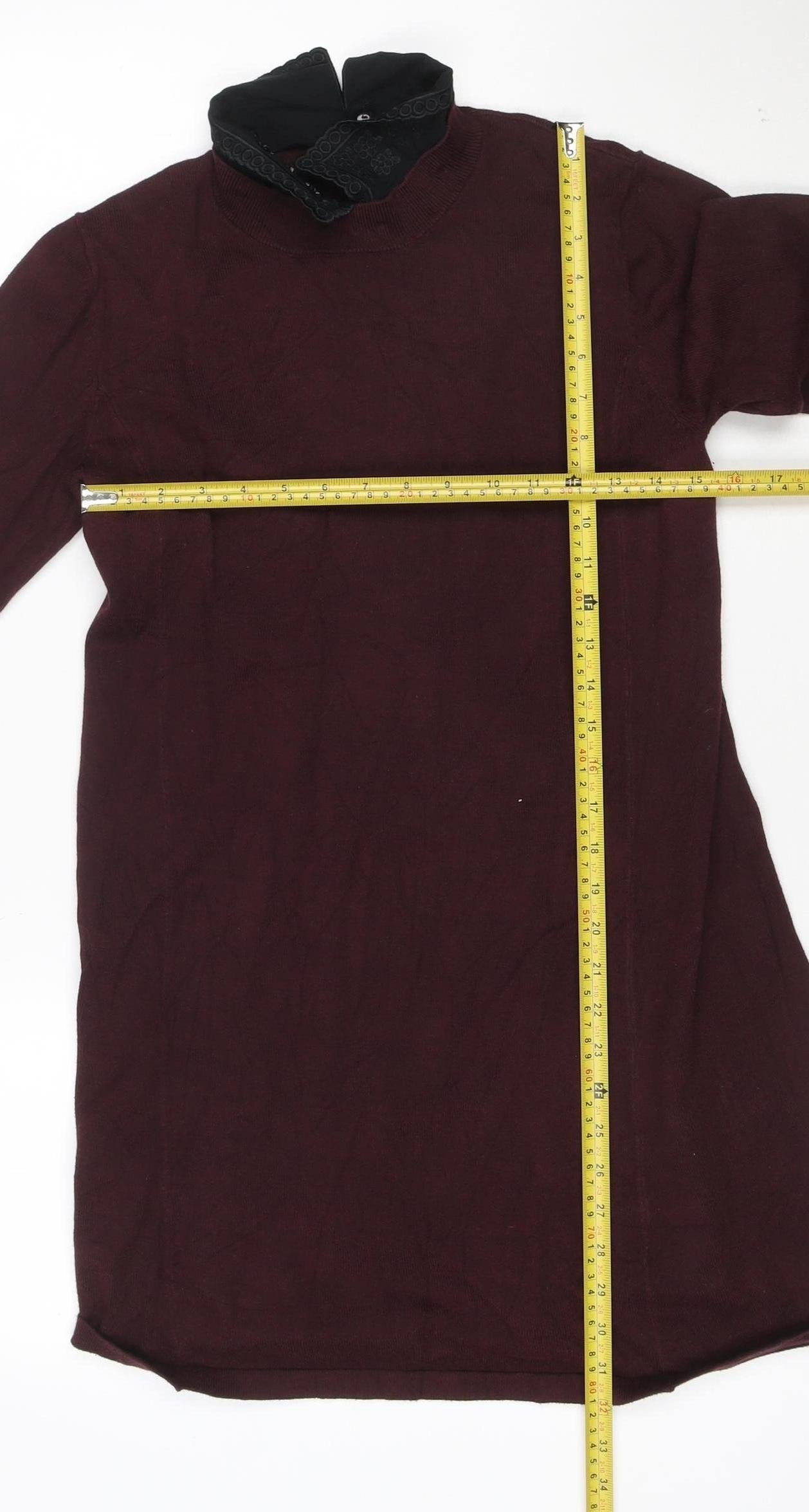 Oasis Womens Brown Shift Knit Dress Size 10 Long Sleeve High Neck