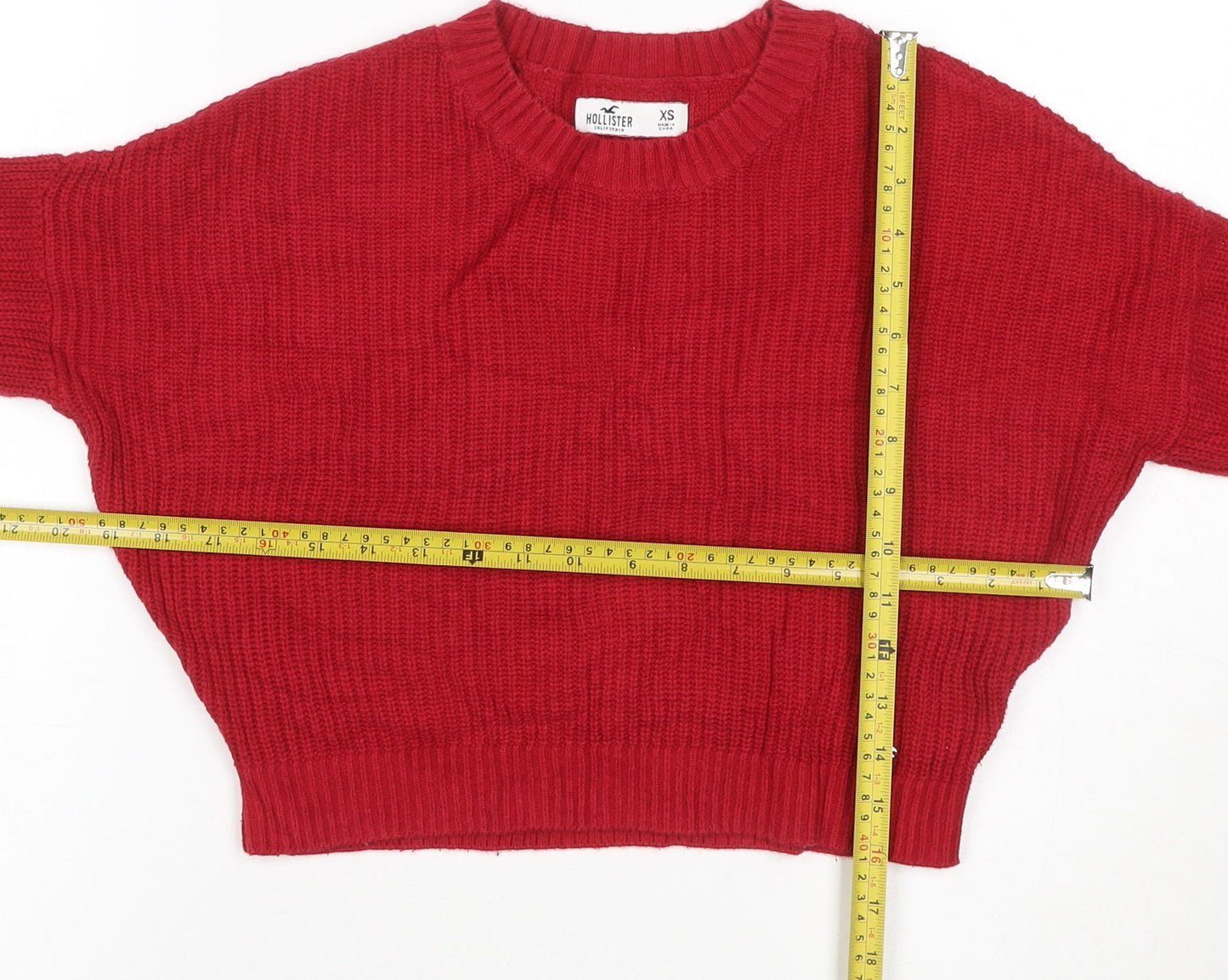 Hollister Womens Red Chunky Knit Crew Neck Pullover Jumper XS