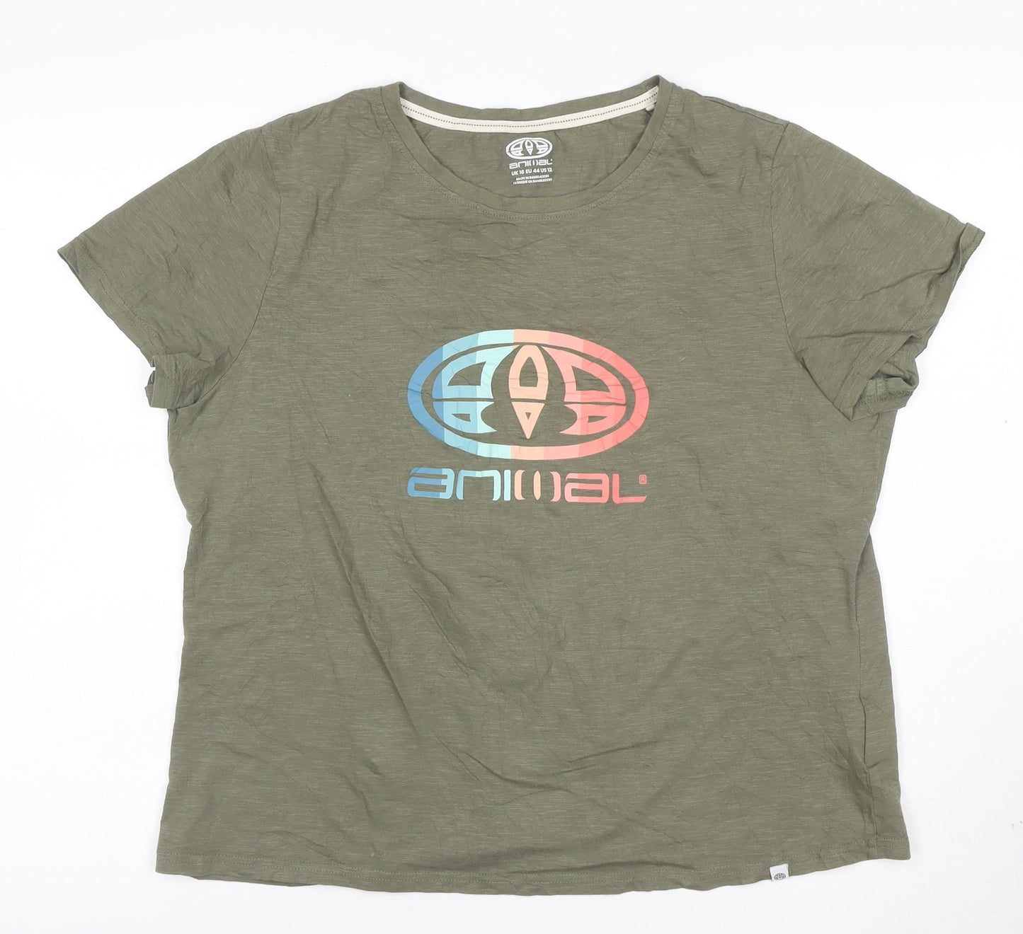 Animal Womens Green Organic Cotton Short Sleeve T-Shirt Size 16