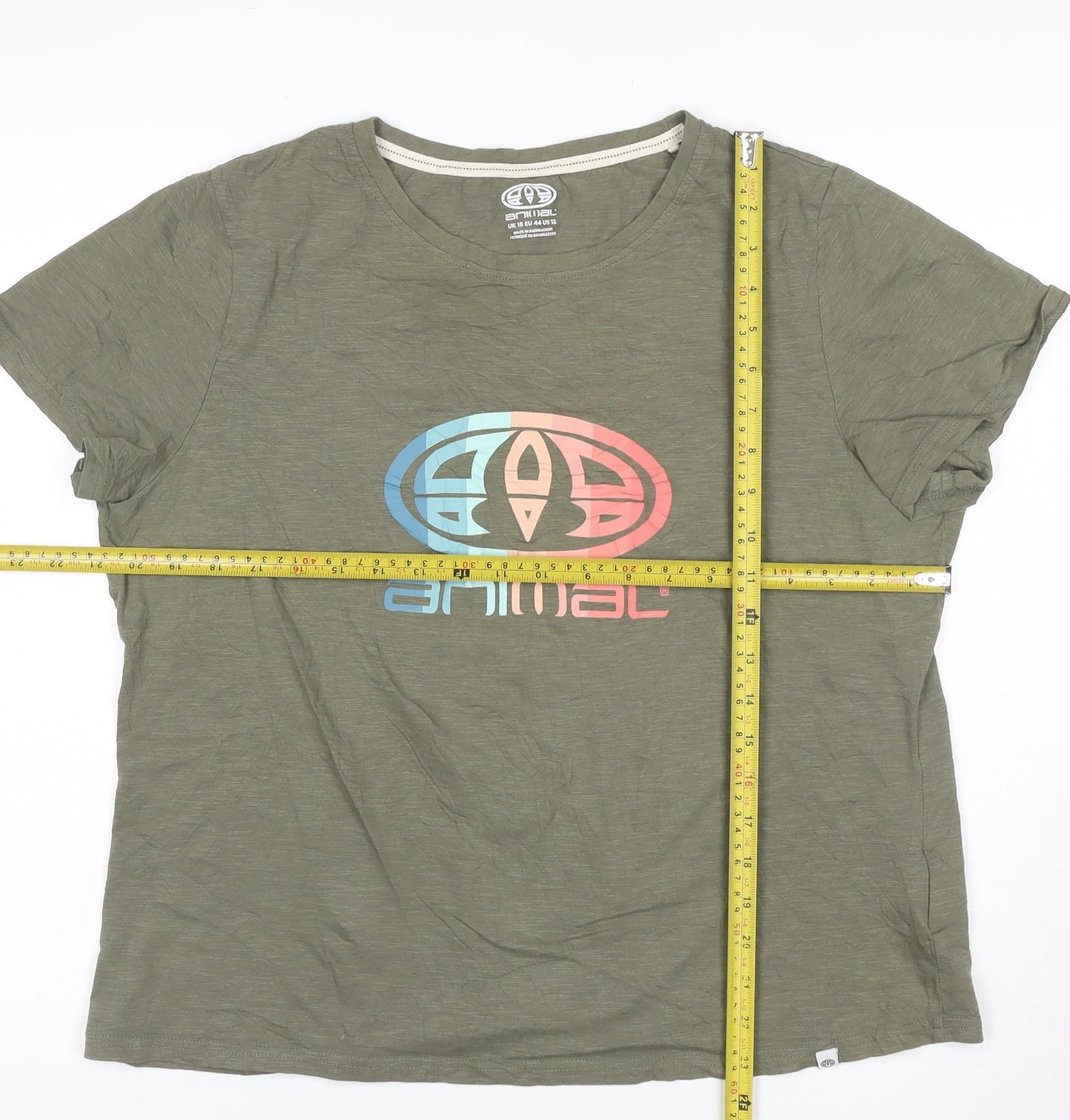Animal Womens Green Organic Cotton Short Sleeve T-Shirt Size 16