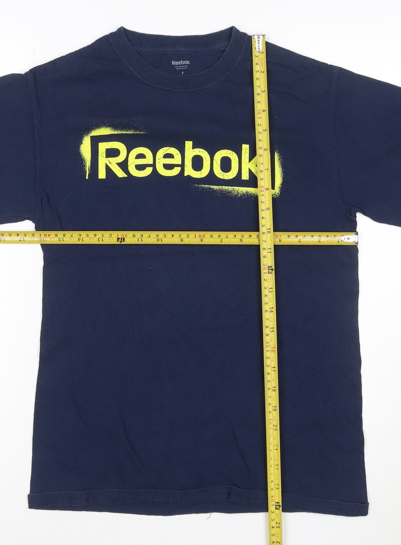 Reebok Men's Navy Blue Graphic Print Cotton T-Shirt S