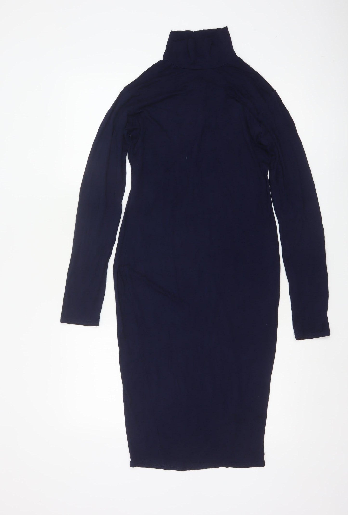 Pink Vanilla Women's Blue Midi Bodycon Roll Neck Jersey Dress Size 14