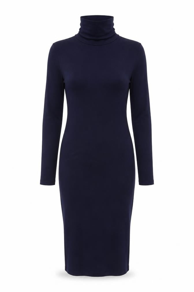 Pink Vanilla Women's Blue Midi Bodycon Roll Neck Jersey Dress Size 14