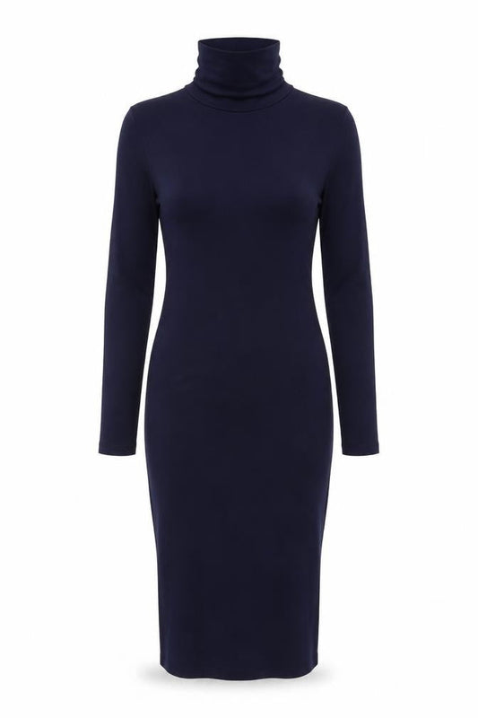 Pink Vanilla Women's Blue Midi Bodycon Roll Neck Jersey Dress Size 14
