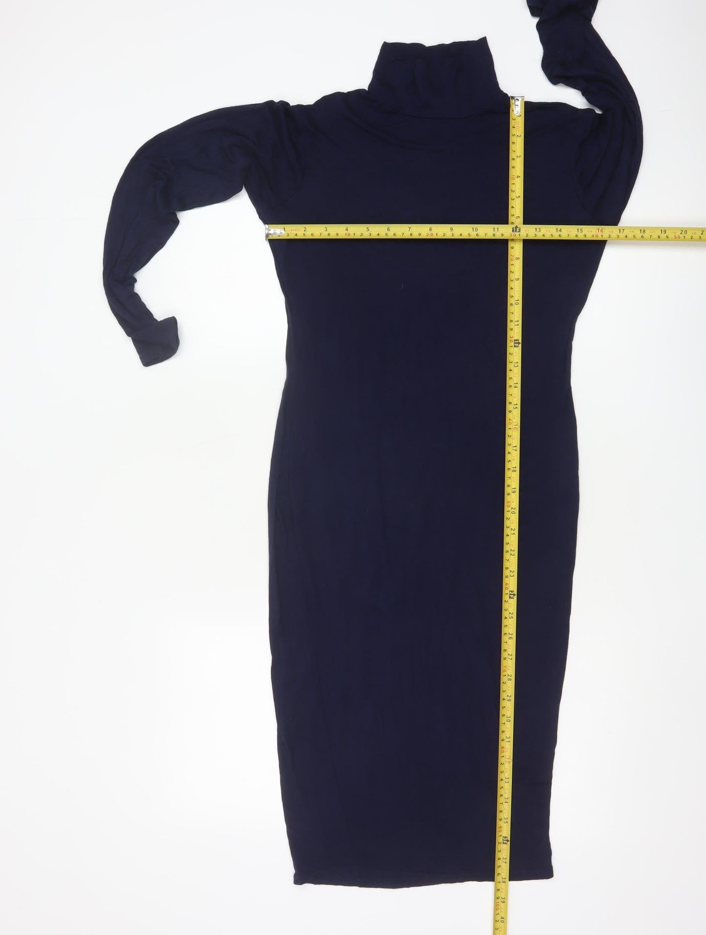Pink Vanilla Women's Blue Midi Bodycon Roll Neck Jersey Dress Size 14