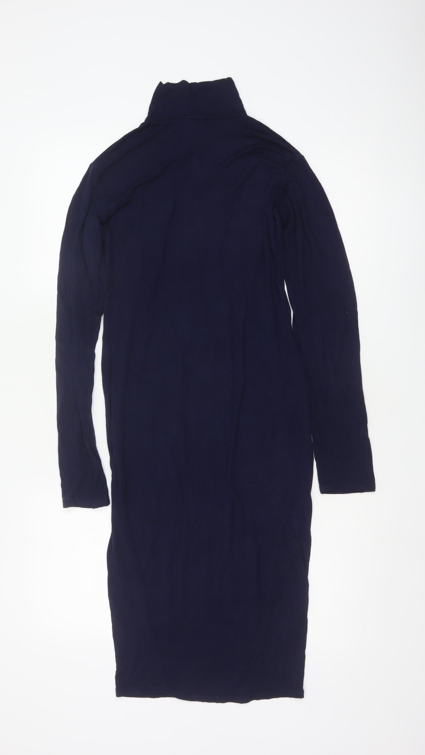 Pink Vanilla Women's Blue Midi Bodycon Roll Neck Jersey Dress Size 14