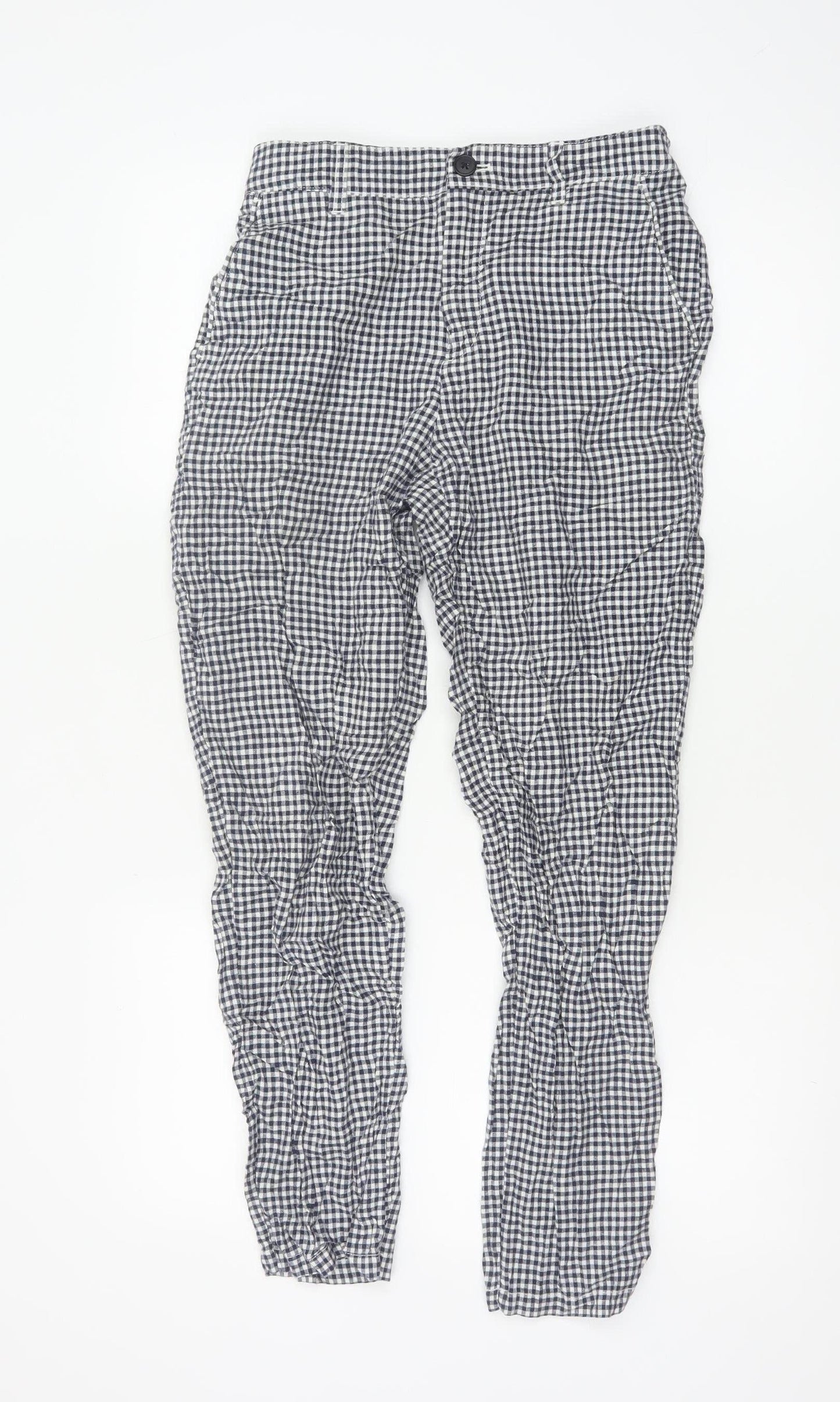 Uniqlo Womens Blue Gingham Linen Cotton Trousers XS Lightweight Casual