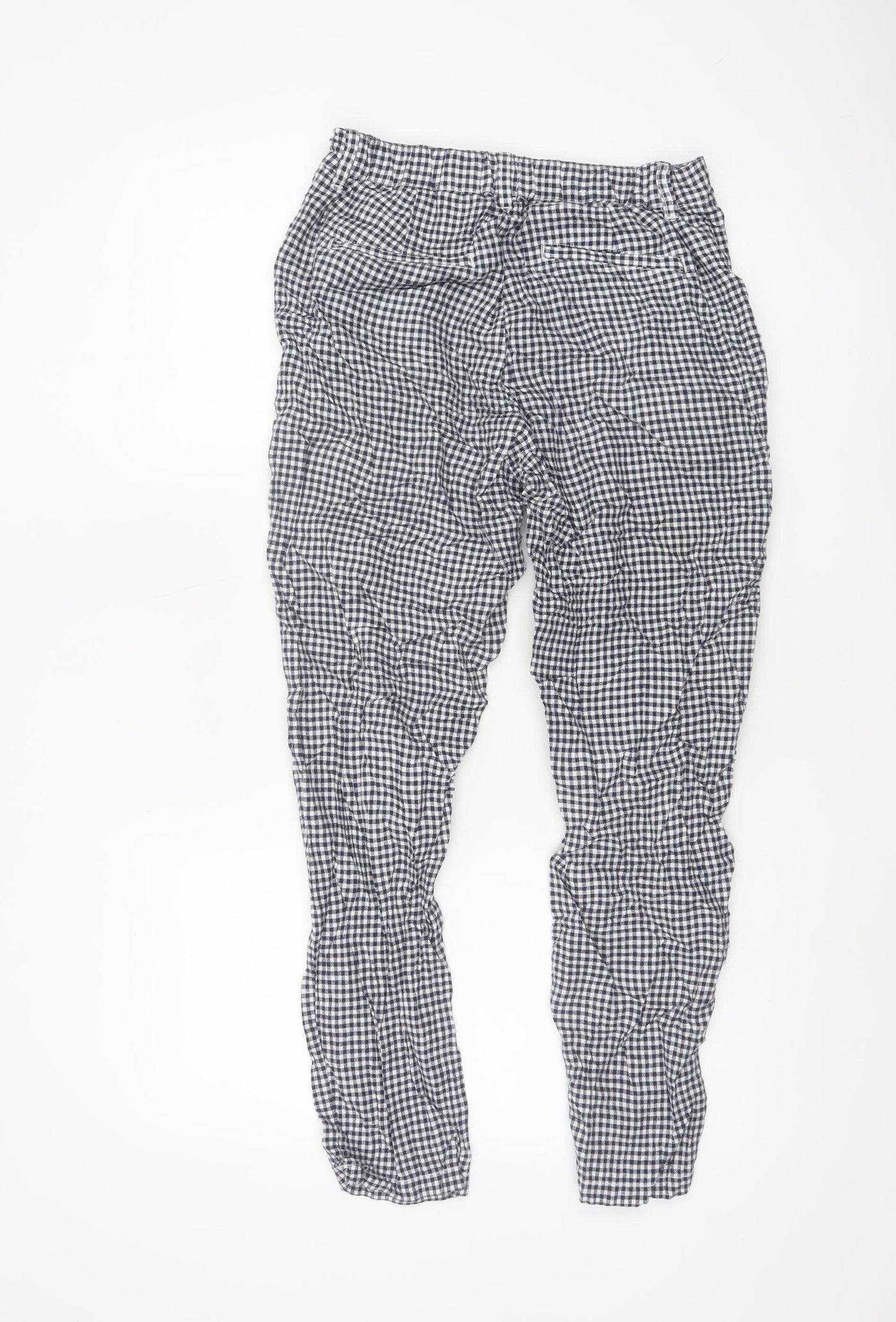 Uniqlo Womens Blue Gingham Linen Cotton Trousers XS Lightweight Casual