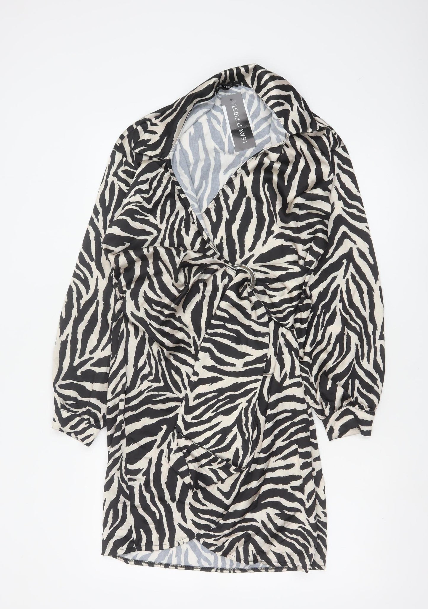 I Saw It First Women’s Black Zebra Print Long Sleeve Wrap Dress L