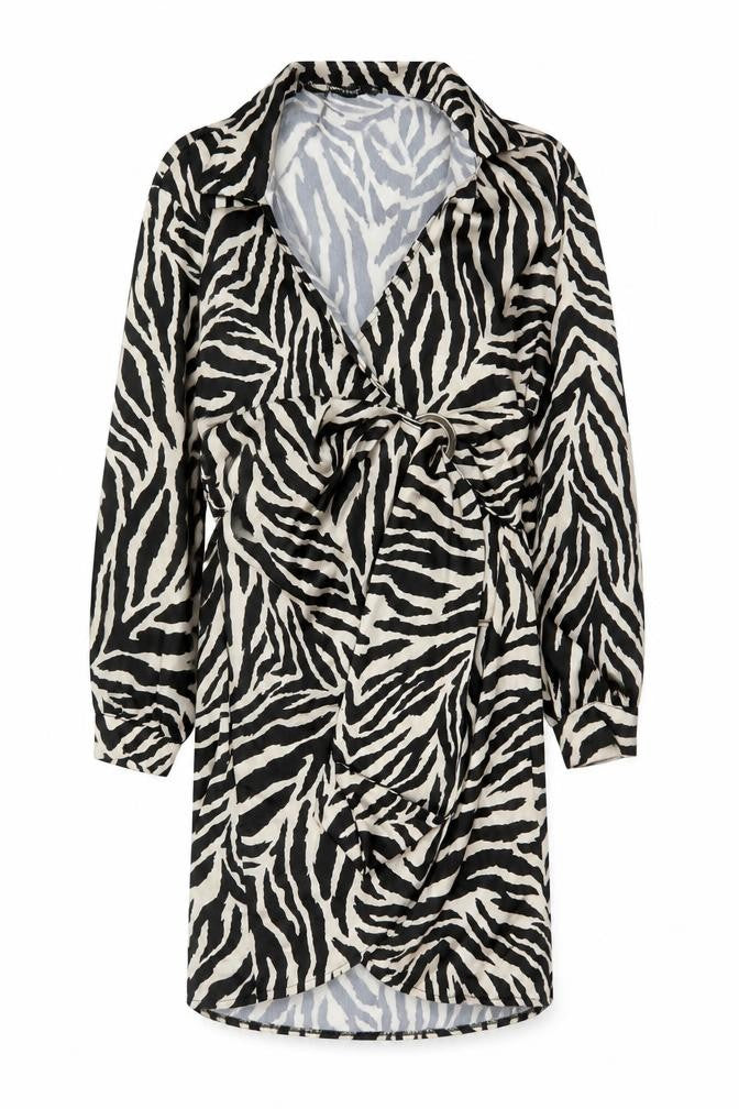 I Saw It First Women’s Black Zebra Print Long Sleeve Wrap Dress L