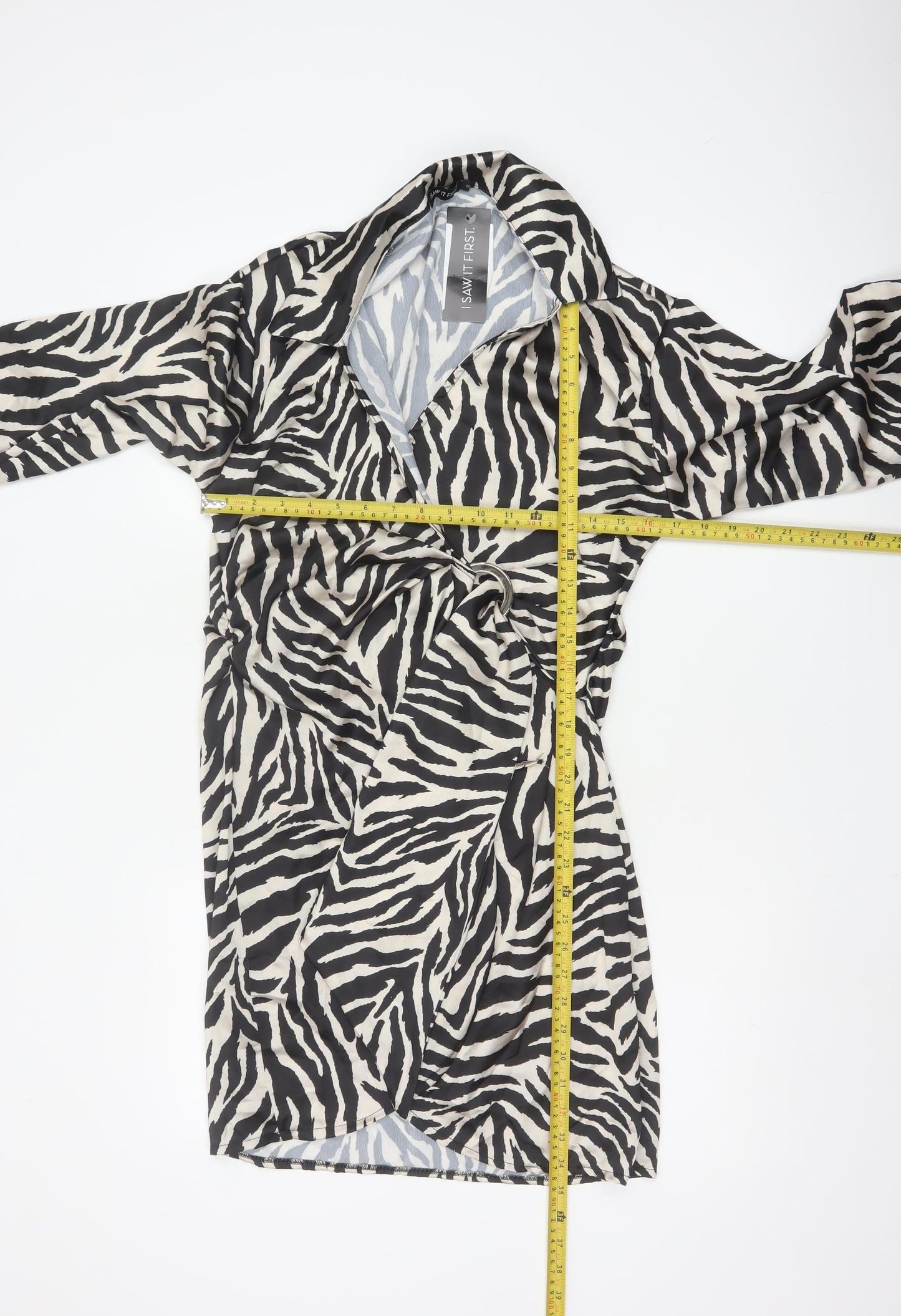 I Saw It First Women’s Black Zebra Print Long Sleeve Wrap Dress L