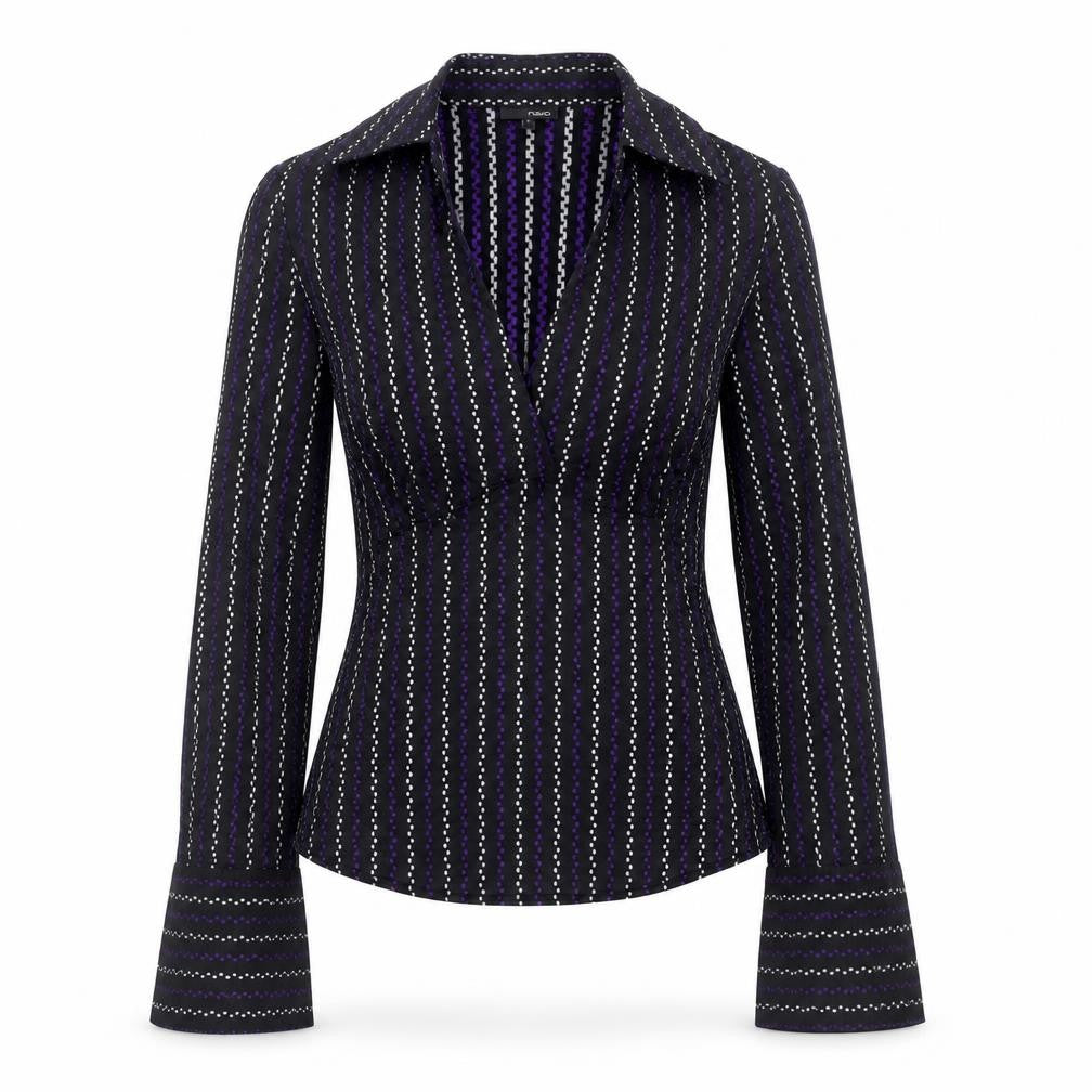 Next Women's Black Striped Collared Long Sleeve Blouse Size 8