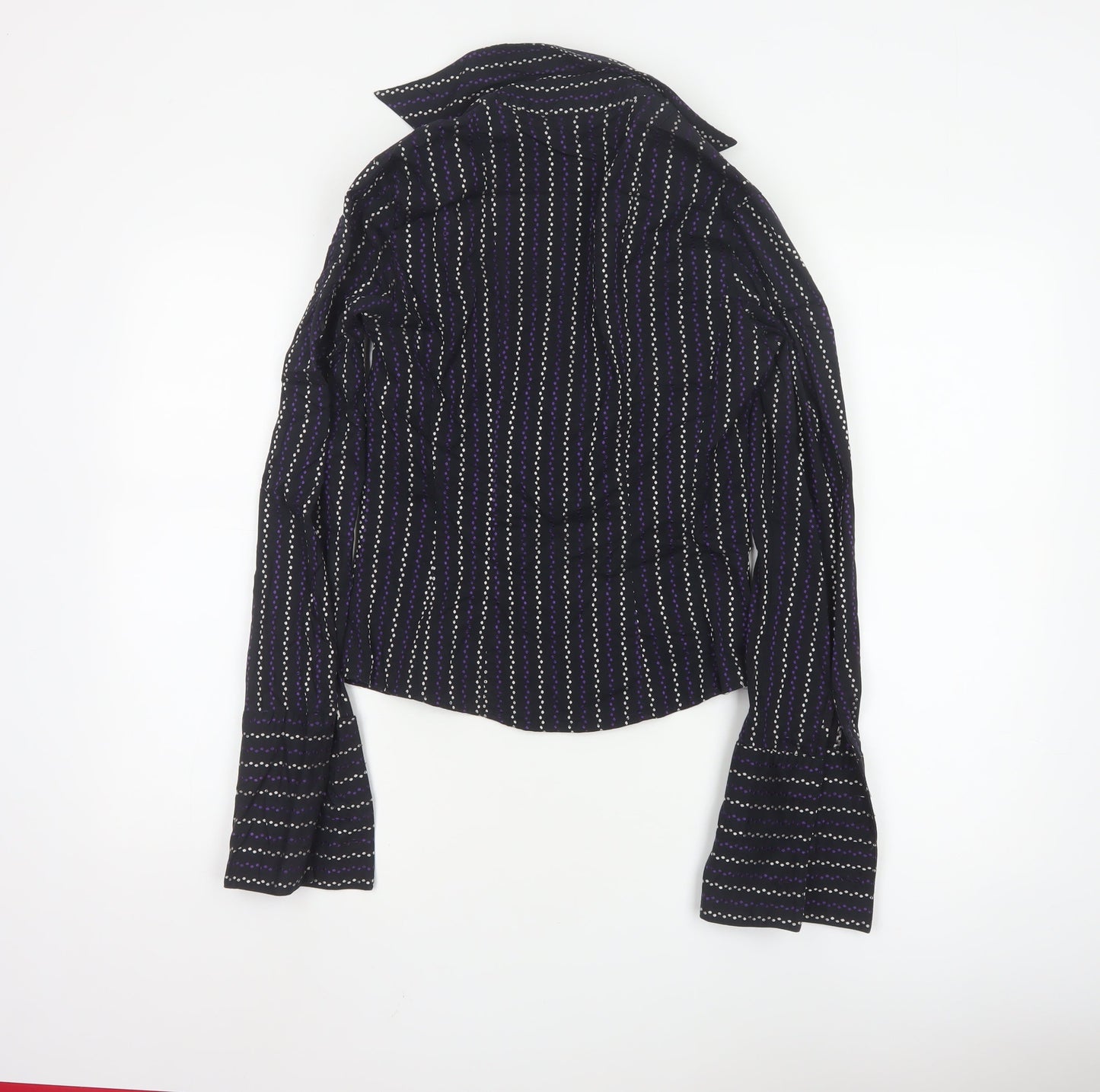 Next Women's Black Striped Collared Long Sleeve Blouse Size 8