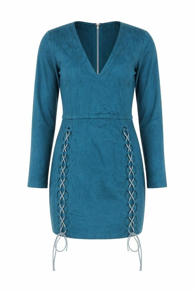 Oh Polly Women's Blue Long Sleeve Bodycon Mini Dress UK 10