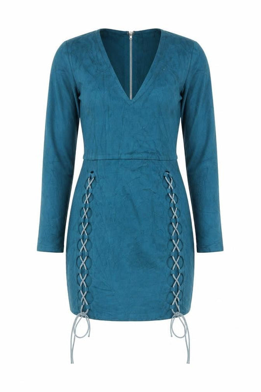 Oh Polly Women's Blue Long Sleeve Bodycon Mini Dress UK 10