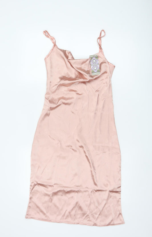 Boohoo Women's Pink Cowl Neck Satin Slip Dress Size 8