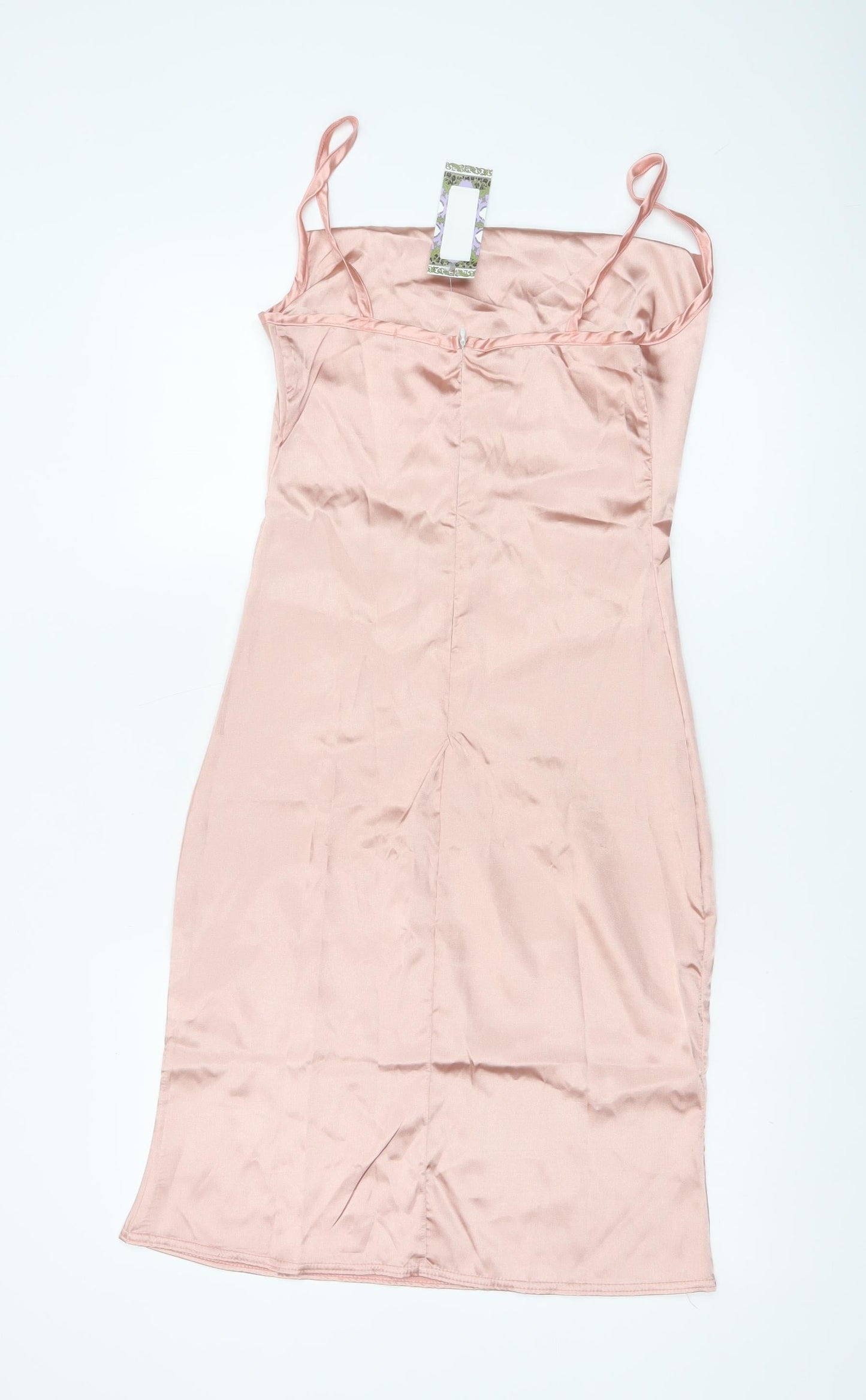 Boohoo Women's Pink Cowl Neck Satin Slip Dress Size 8