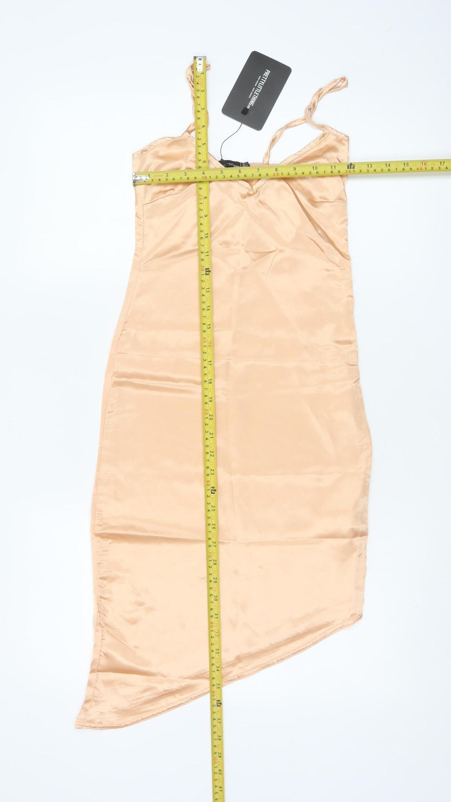 PrettyLittleThing Women’s Beige Satin Asymmetric Slip Dress Size 4
