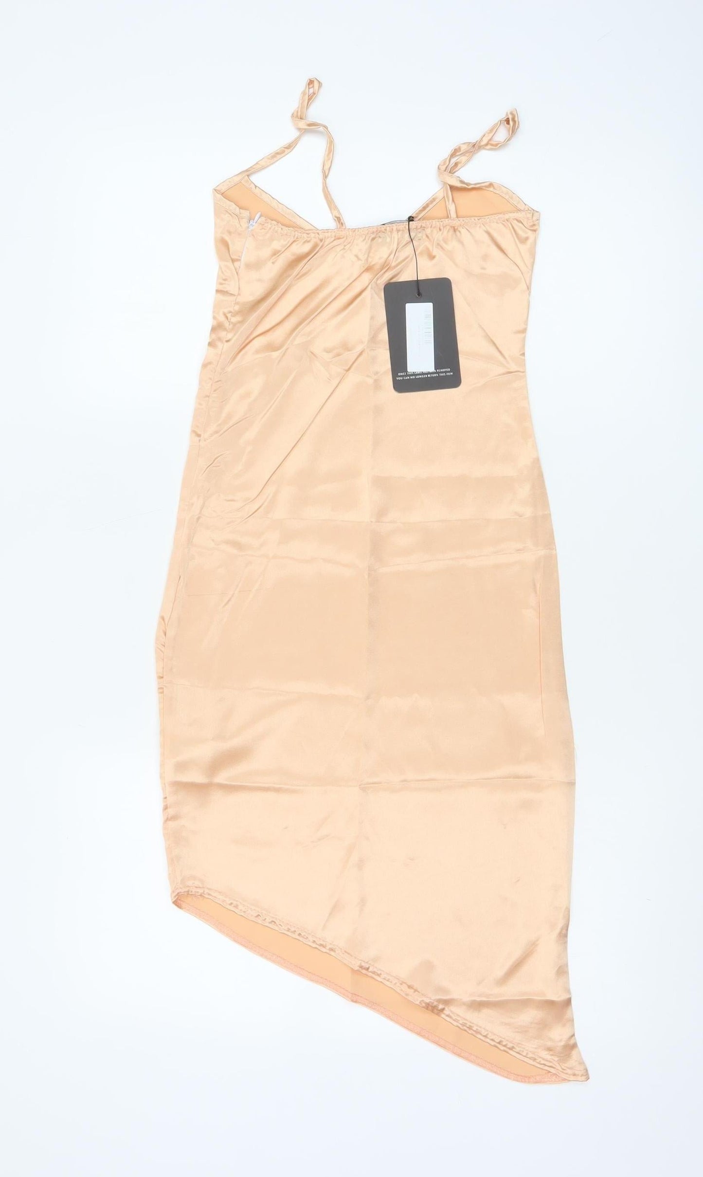 PrettyLittleThing Women’s Beige Satin Asymmetric Slip Dress Size 4