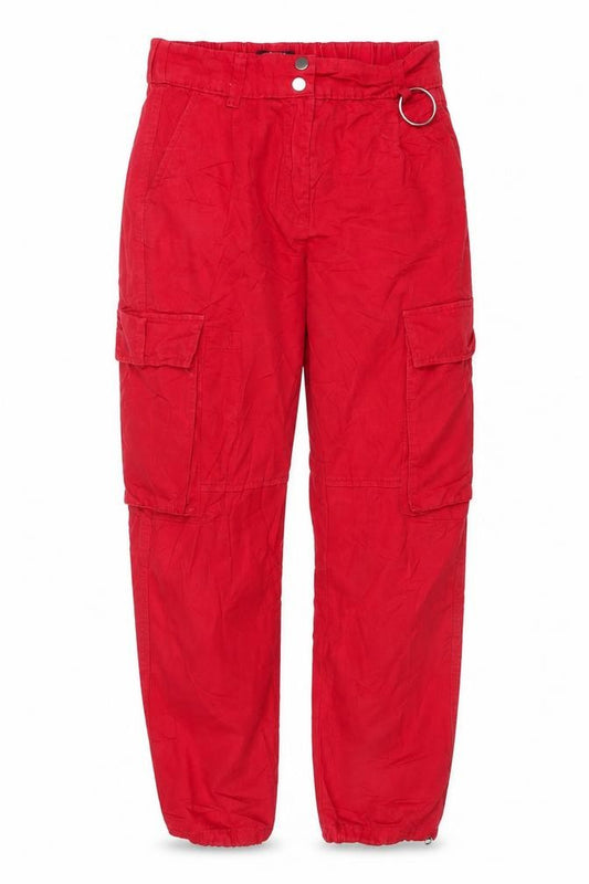 Bershka Women's Red Cargo Trousers Size 8 Cotton Utility Style