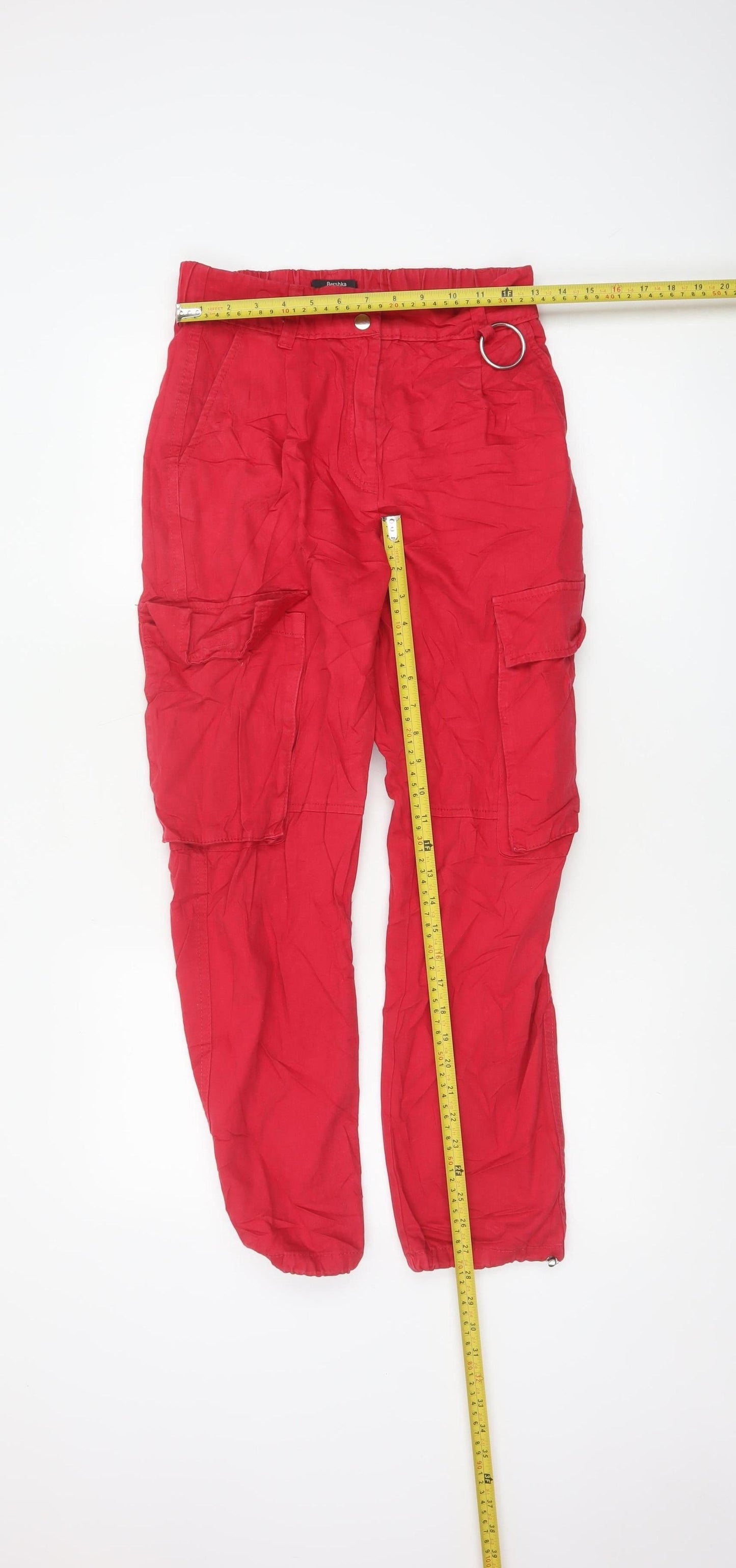 Bershka Women's Red Cargo Trousers Size 8 Cotton Utility Style