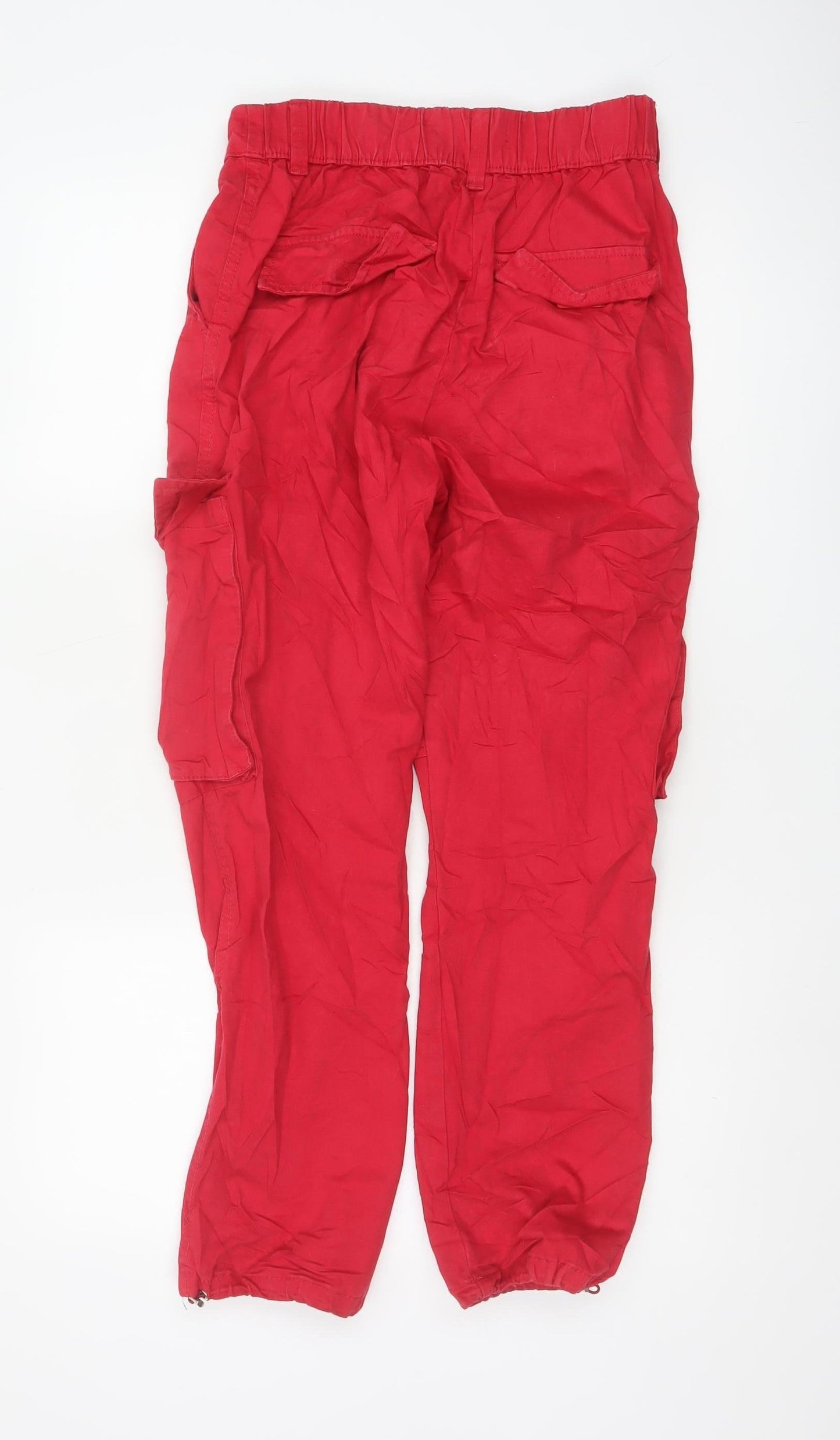 Bershka Women's Red Cargo Trousers Size 8 Cotton Utility Style