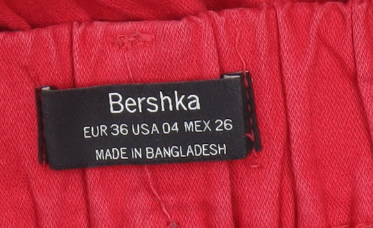 Bershka Women's Red Cargo Trousers Size 8 Cotton Utility Style