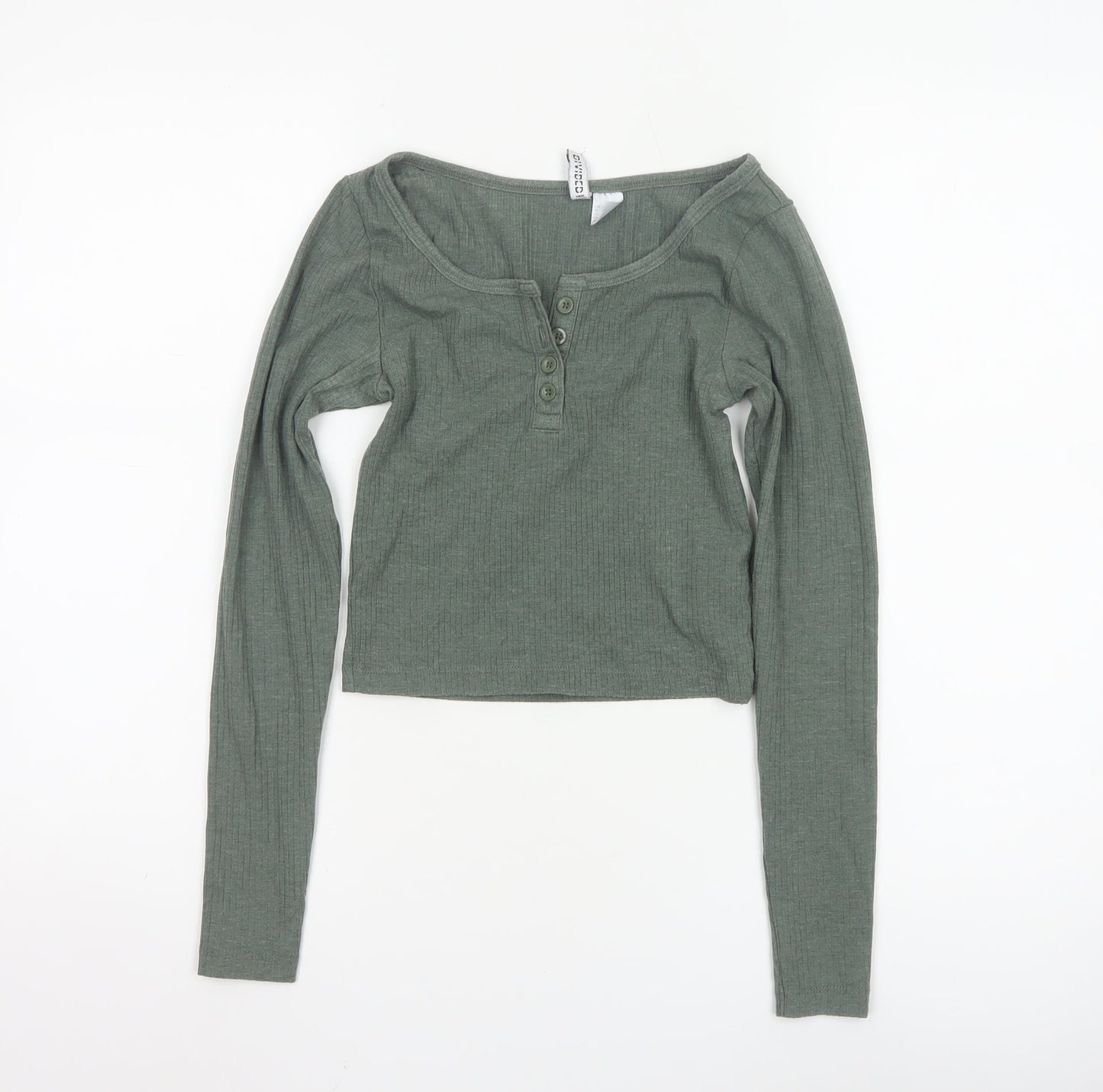 H&M Divided Women's Green XS Cropped Long Sleeve Button Top