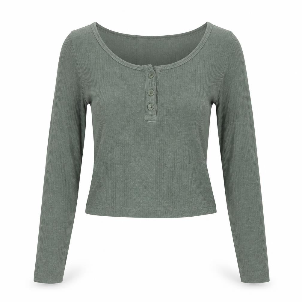 H&M Divided Women's Green XS Cropped Long Sleeve Button Top