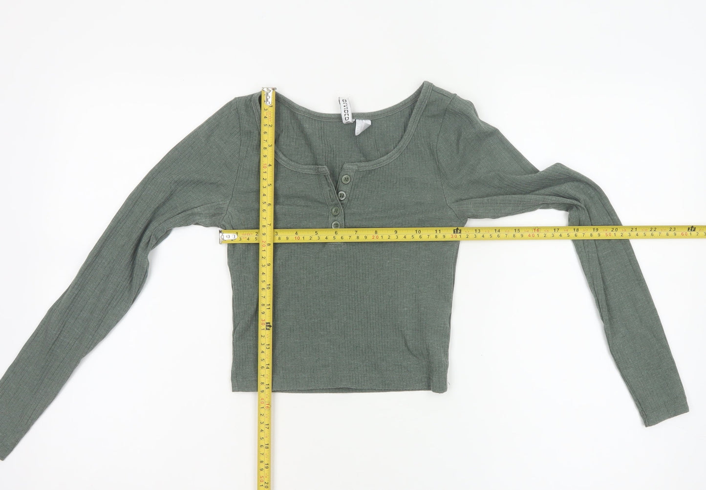 H&M Divided Women's Green XS Cropped Long Sleeve Button Top