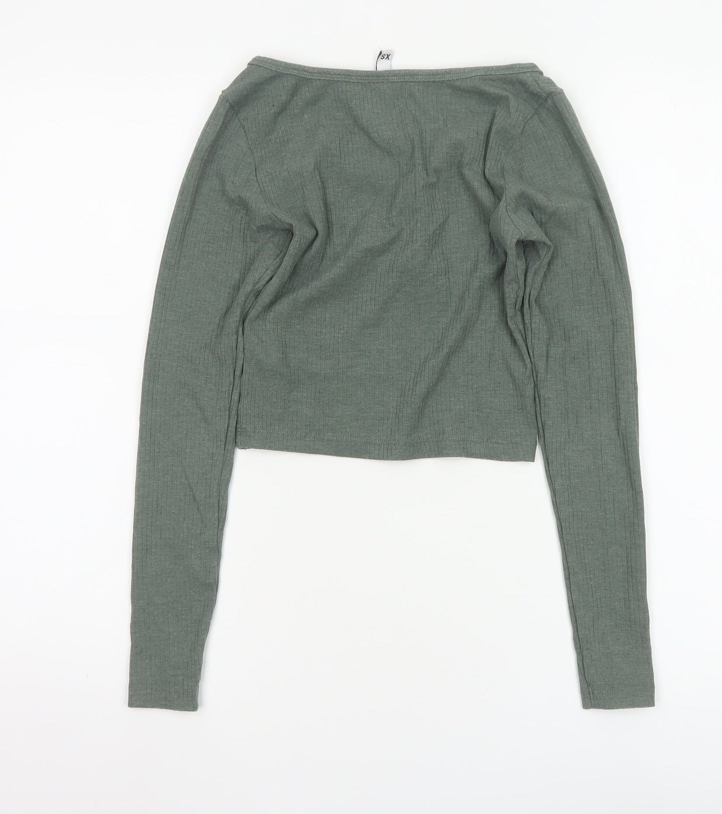H&M Divided Women's Green XS Cropped Long Sleeve Button Top