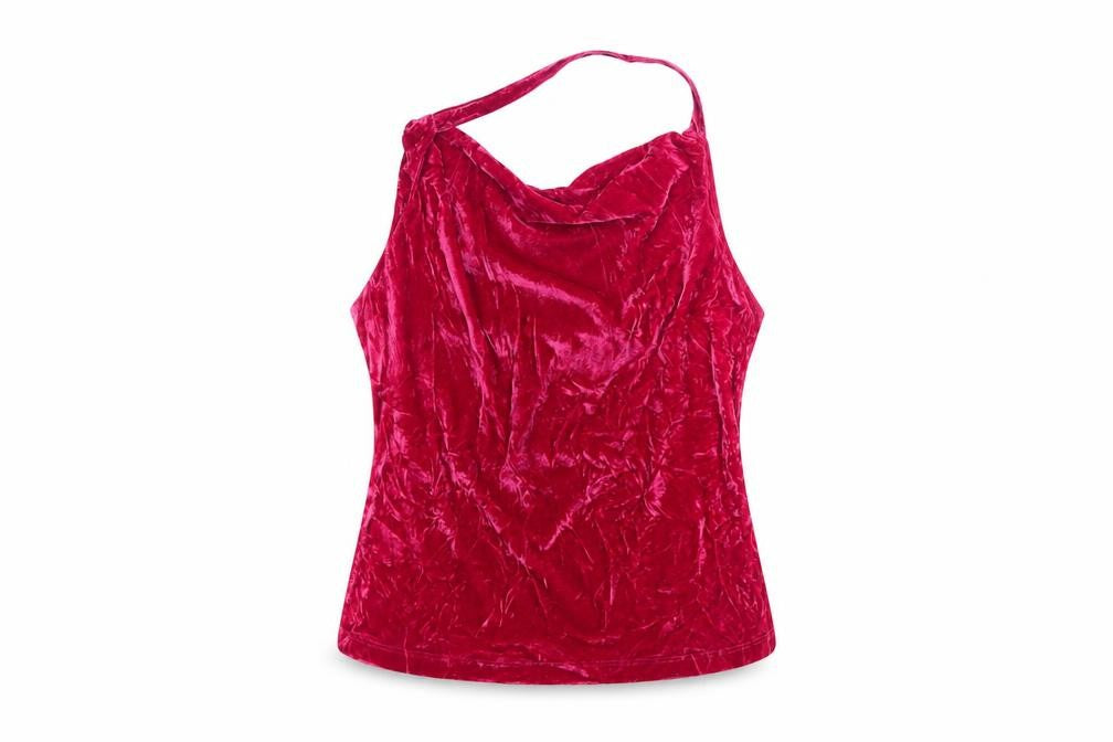 Anthropologie Women's Red Velvet Cowl Neck Camisole Tank Top M