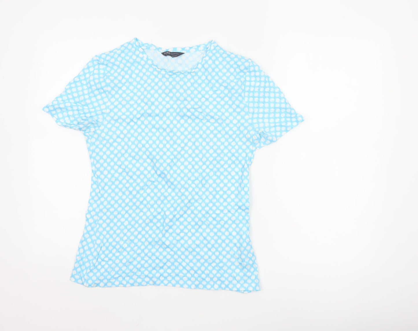 Marks and Spencer Women’s Blue Geometric Cotton T-Shirt Size 12