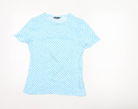 Marks and Spencer Women’s Blue Geometric Cotton T-Shirt Size 12