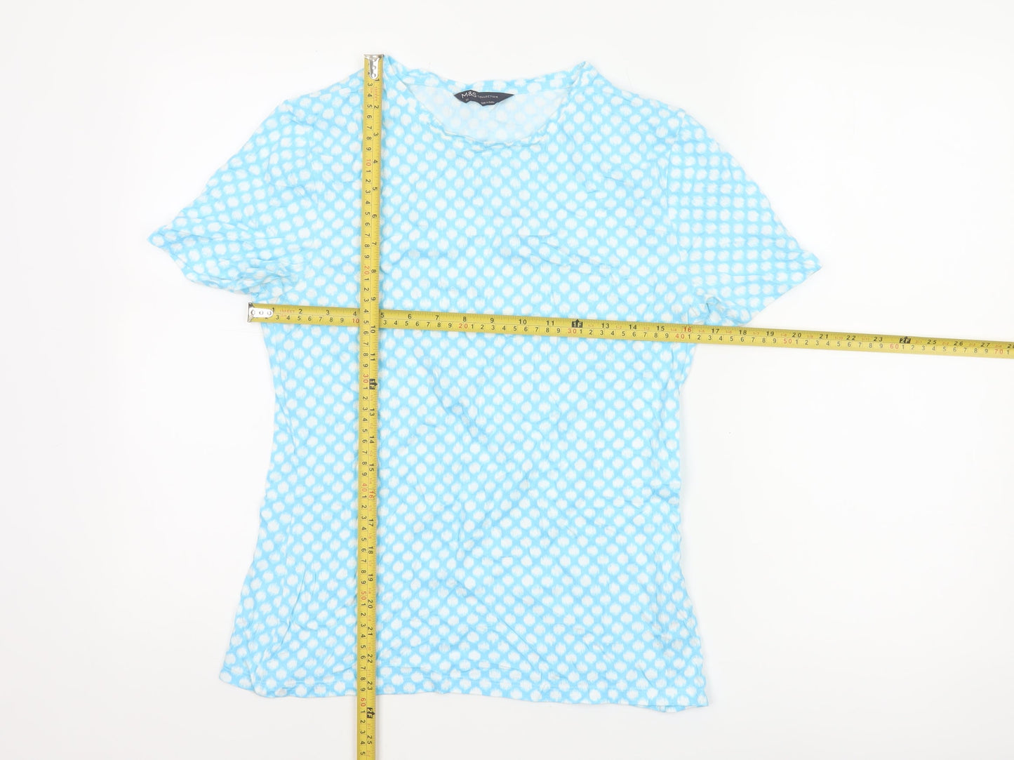 Marks and Spencer Women’s Blue Geometric Cotton T-Shirt Size 12