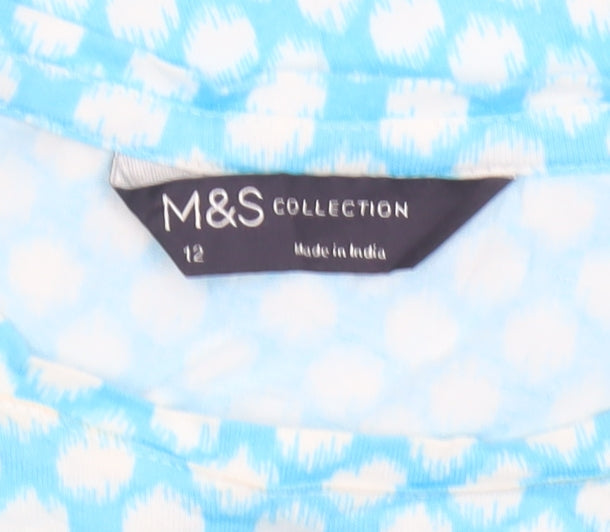 Marks and Spencer Women’s Blue Geometric Cotton T-Shirt Size 12