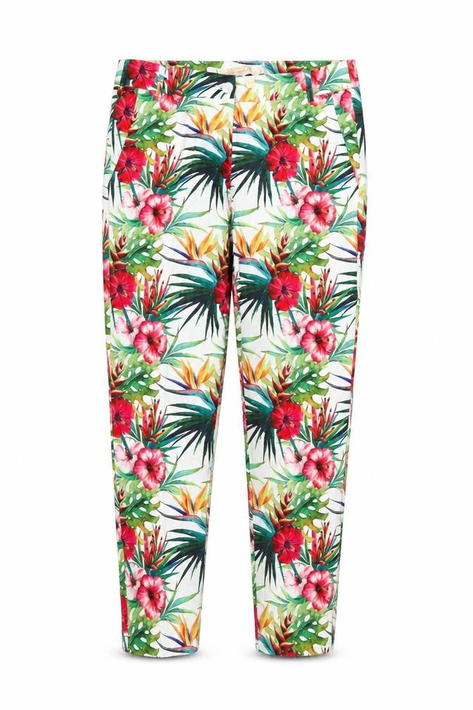 Lulumary Womens Tropical Floral Cotton Stretch Cropped Trousers L