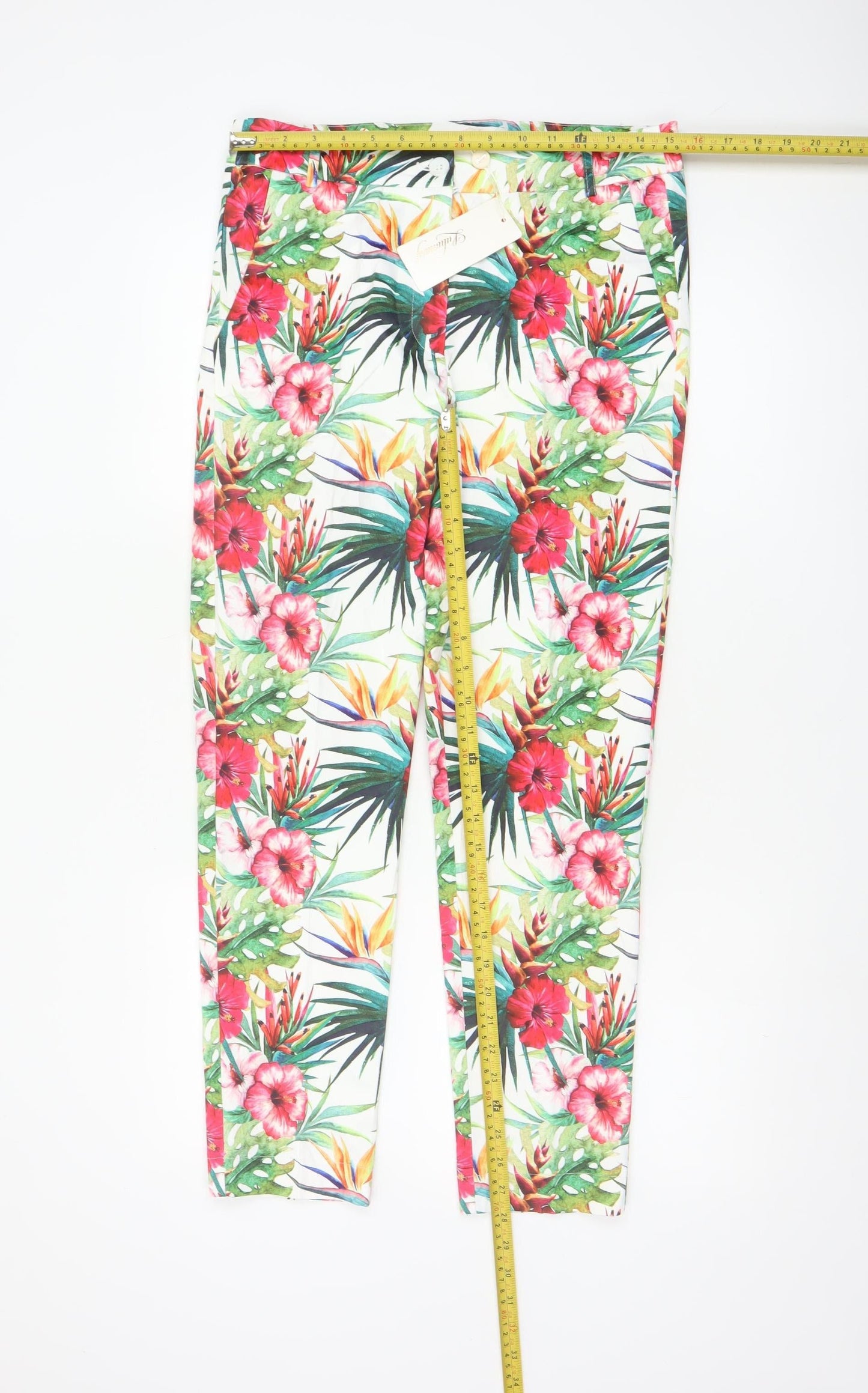 Lulumary Womens Tropical Floral Cotton Stretch Cropped Trousers L