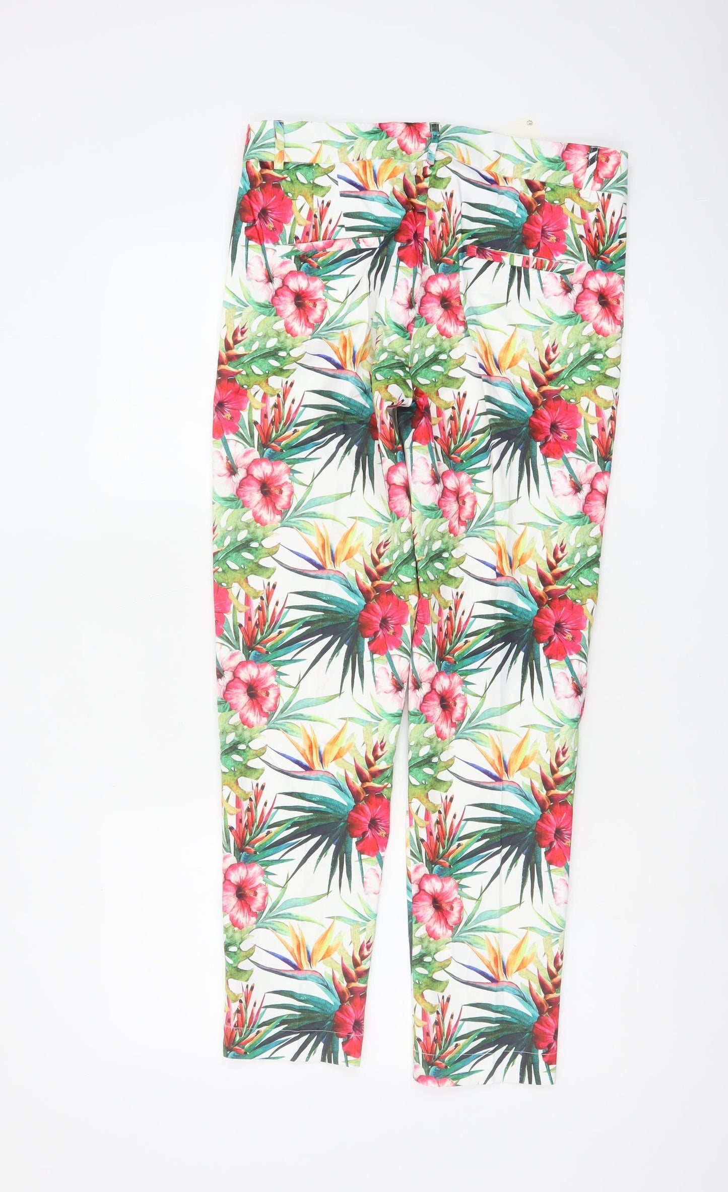 Lulumary Womens Tropical Floral Cotton Stretch Cropped Trousers L